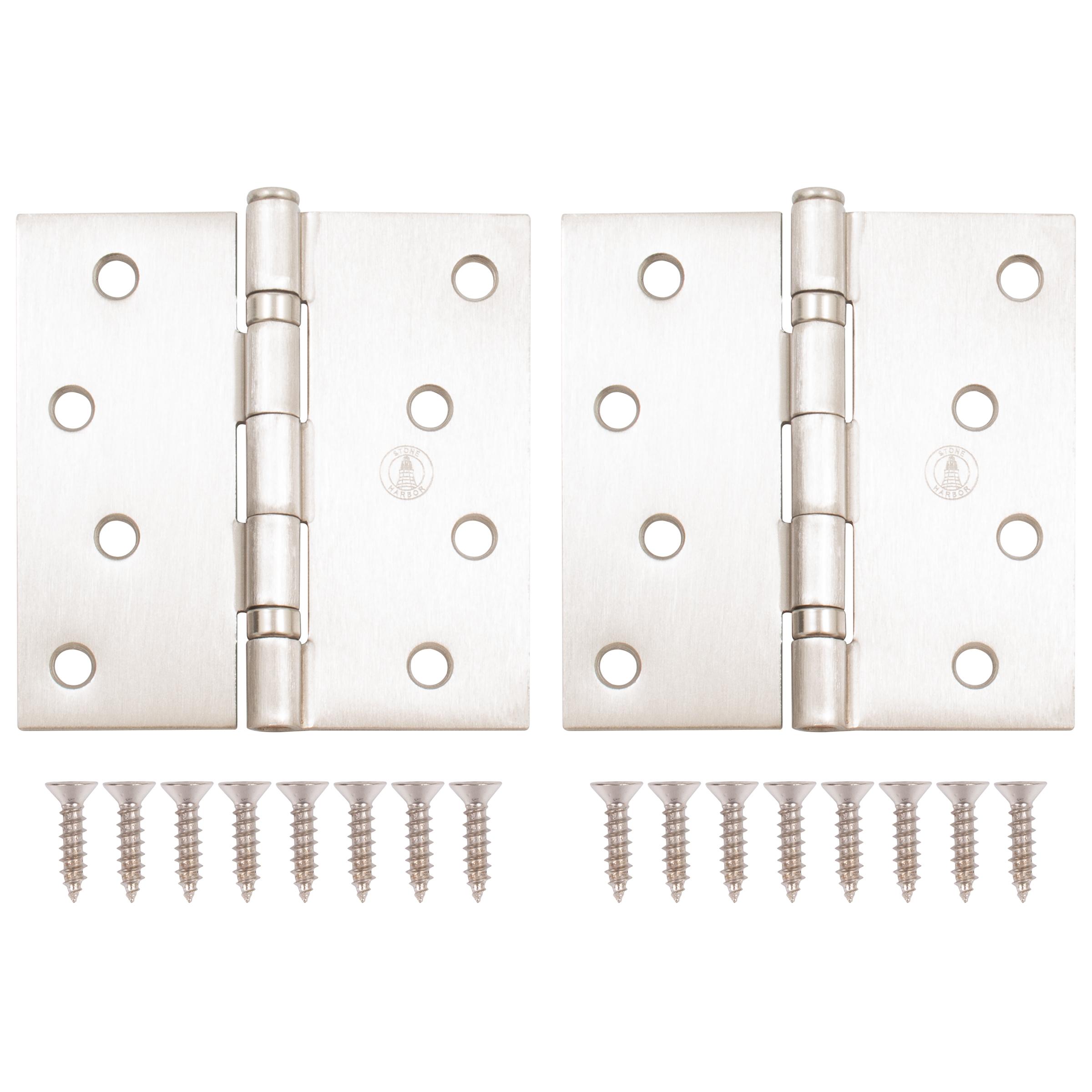 Stone Harbor Hardware 4" Ball-Bearing Door Hinges, Square Corner, Satin Nickel, 2-Pack