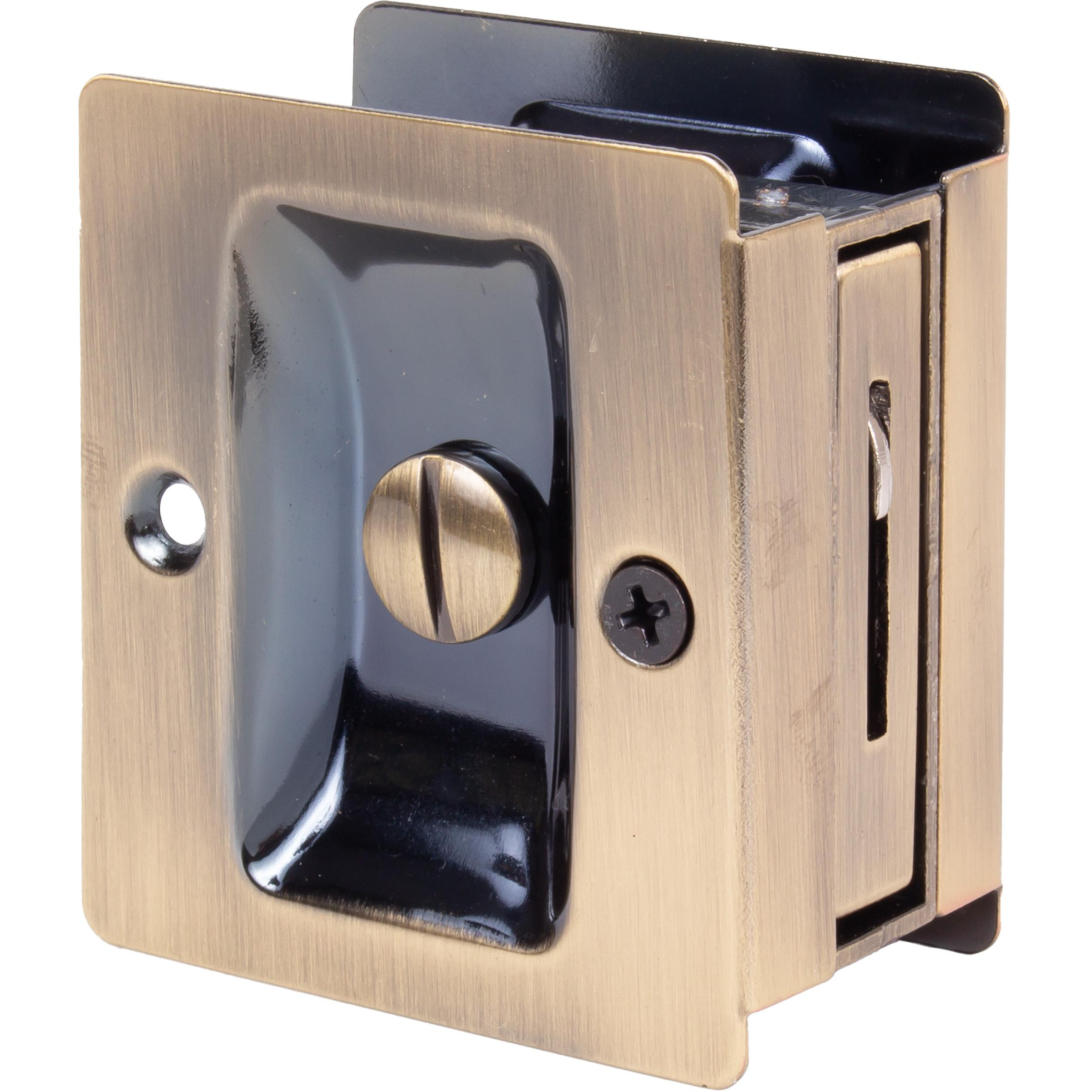 Stone Harbor Hardware Premium Square Pocket Door Lock, Privacy Function, Antique Brass
