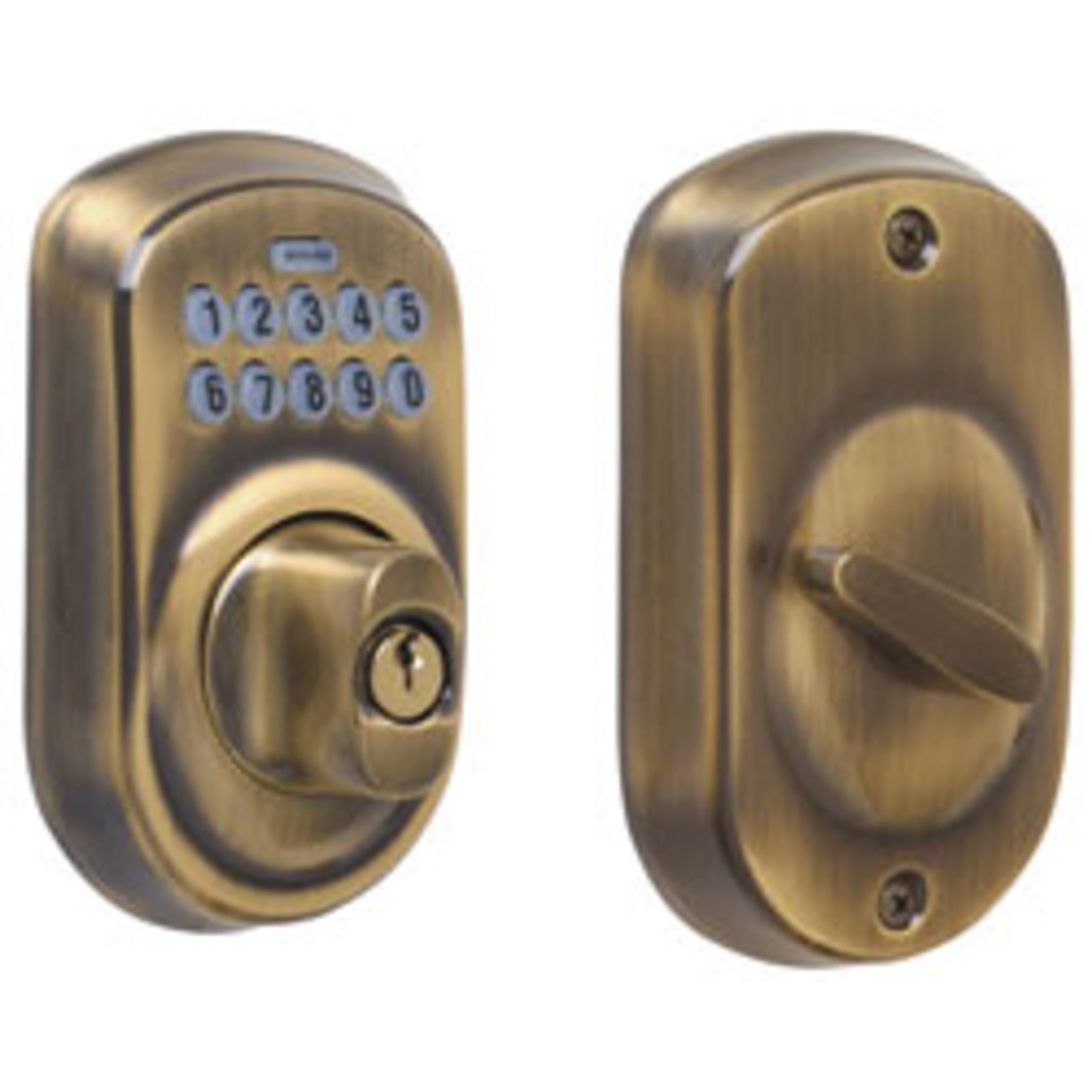 BE365PLY609 12-321 10-116 KD Plymouth Keypad Deadbolt - Antique Brass