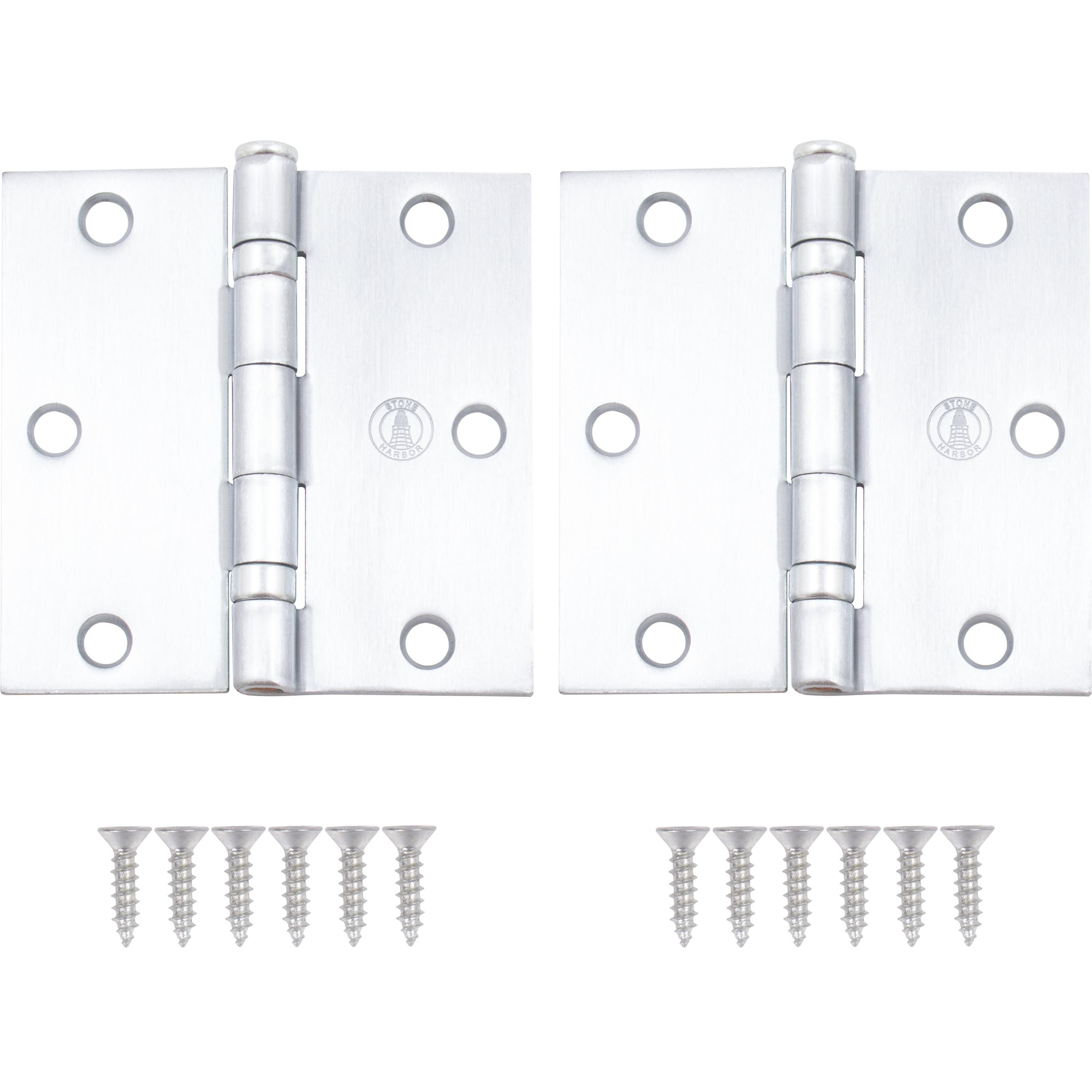 Stone Harbor Hardware 3-1/2" Ball-Bearing Door Hinges, Square Corner, Satin Chrome, 2-Pack