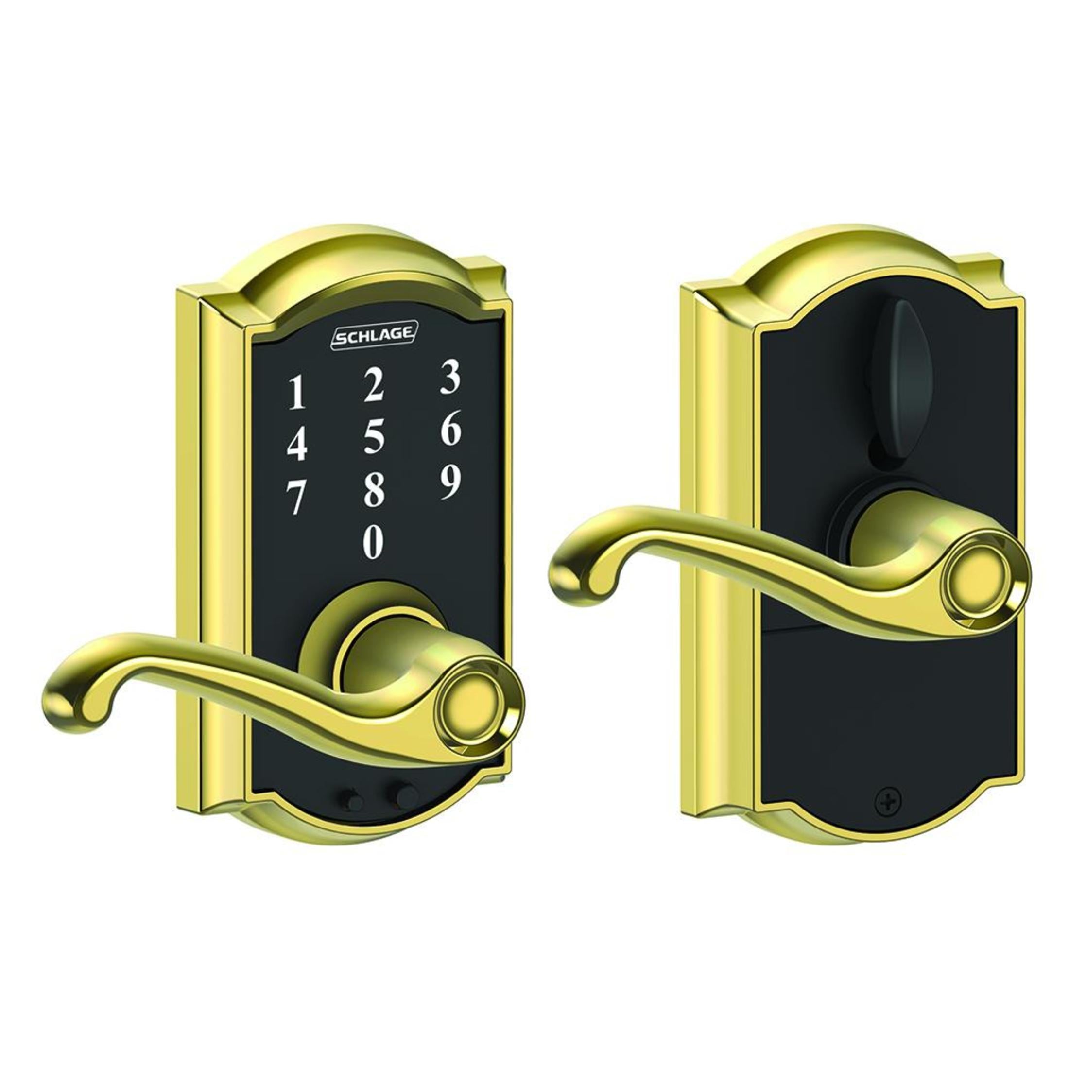 FE695CAM605FLA 16-086 10-027 Flair / Camelot Touch Keyless Lever - Polished Brass
