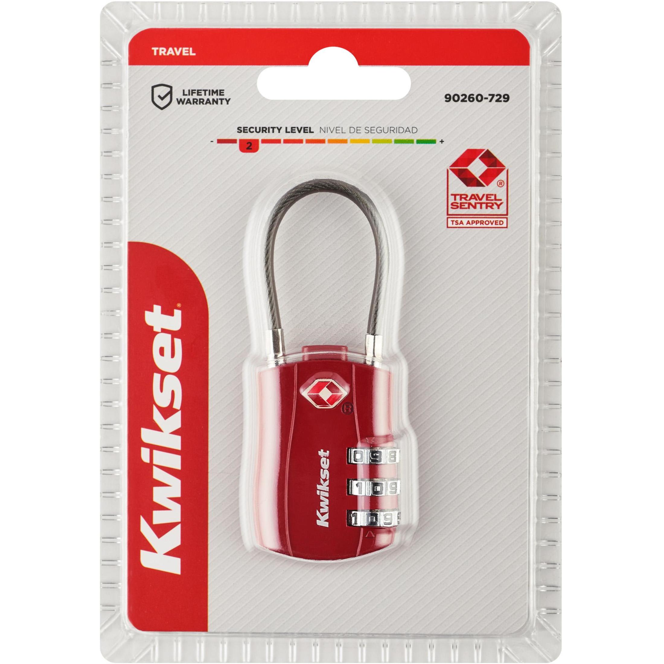 Kwikset 1-3/16" TSA Cable Combination Padlock with 1-1/2" Shackle, Red