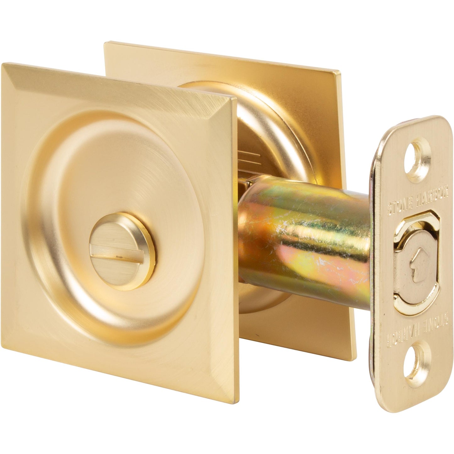 Stone Harbor Hardware Contemporary Square Pocket Door Lock, Privacy Function, 2-3/8" Backset, Satin Brass