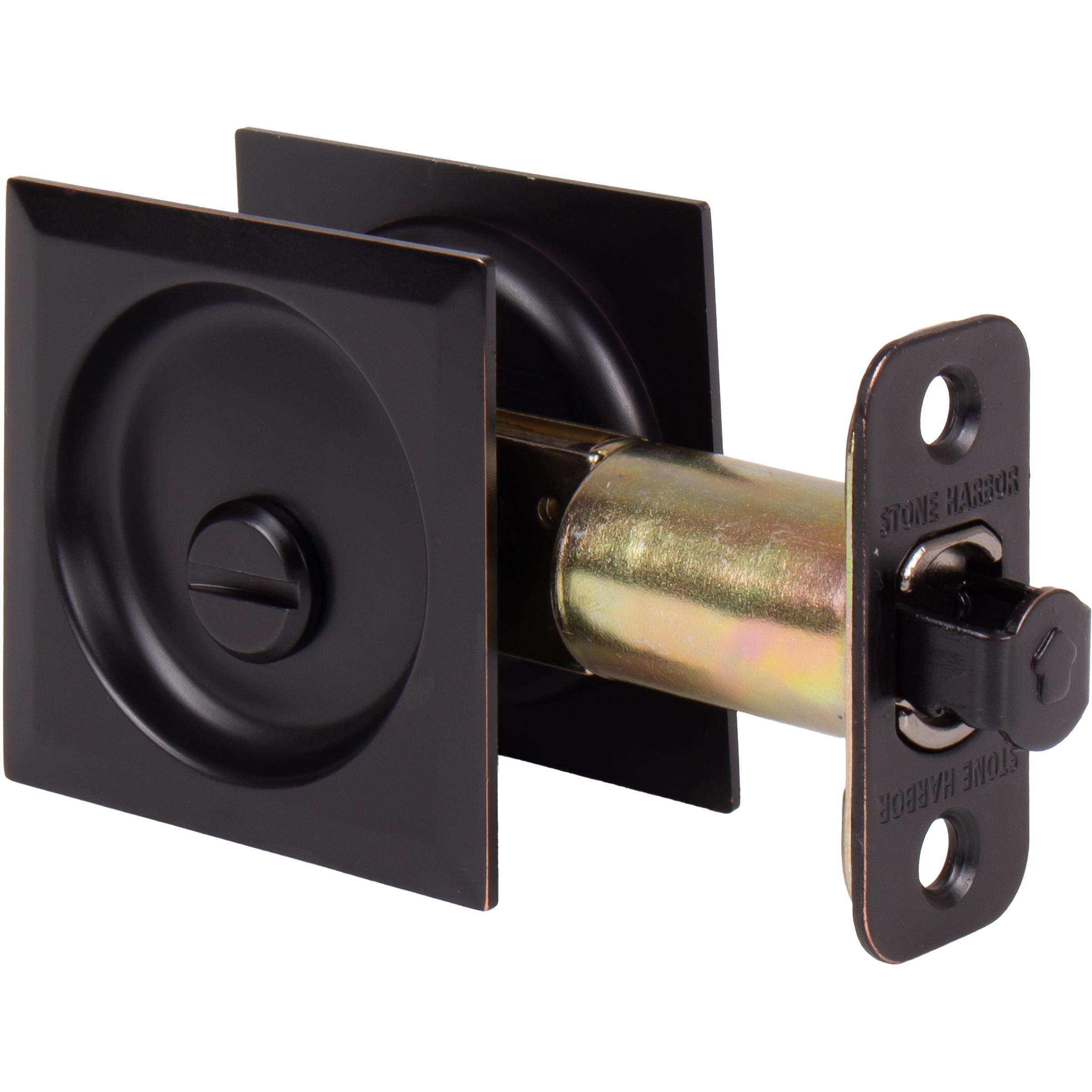 Stone Harbor Hardware Contemporary Square Pocket Door Lock, Privacy Function, 2-3/4" Backset, Vintage Bronze