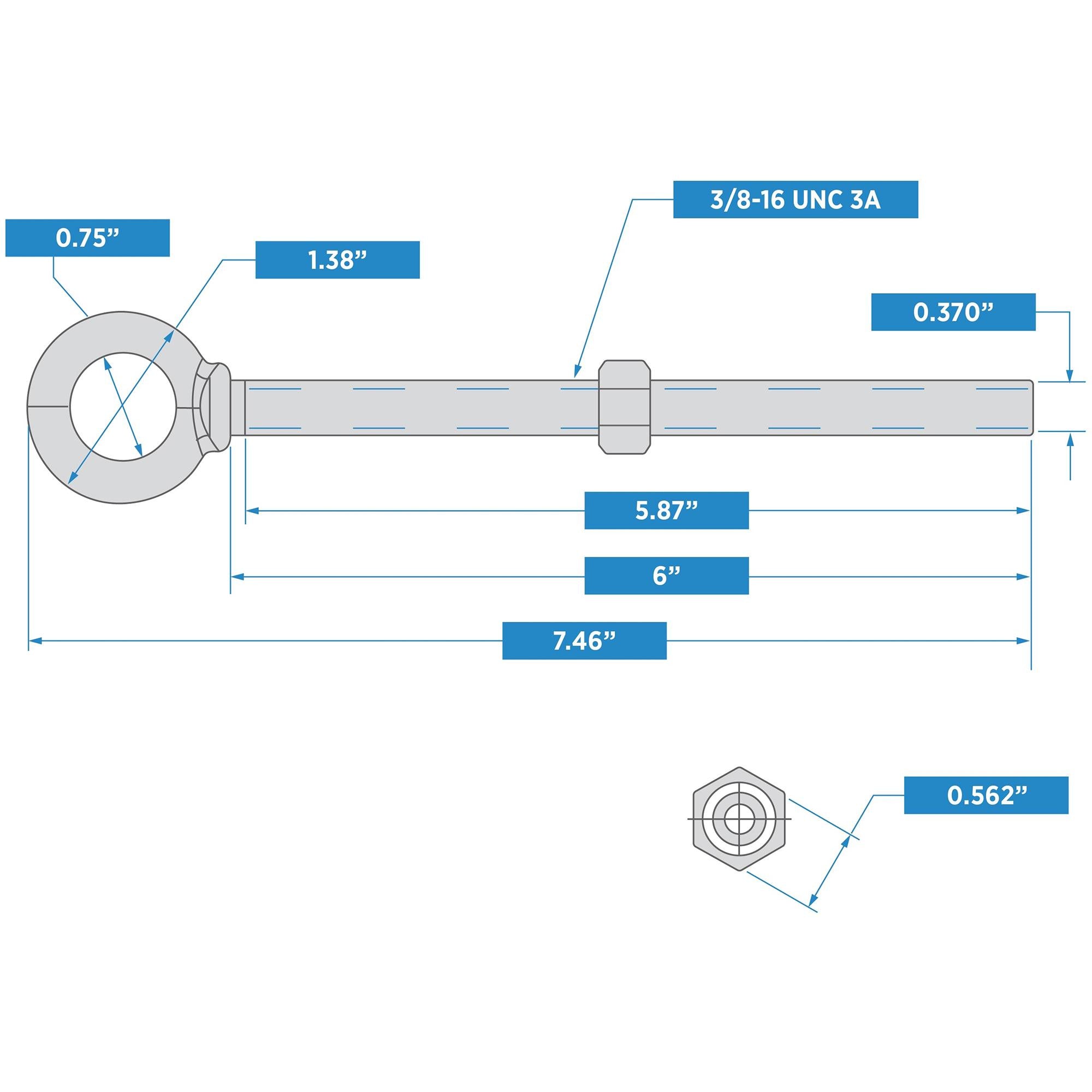 3260BC 3/8" x 6" Forged Eye Bolt with Shoulder - Galvanized
