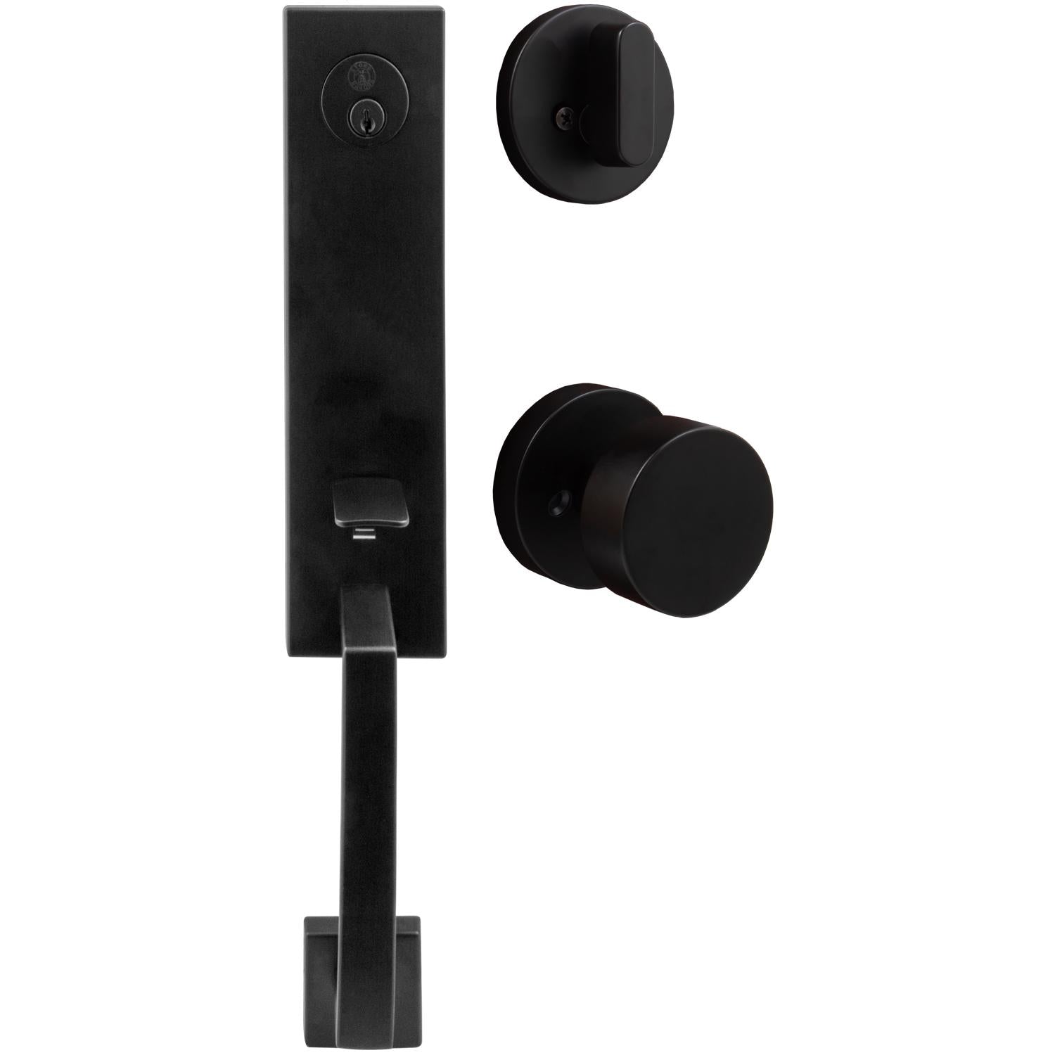 Stone Harbor Hardware Munich Handleset, Bonn Interior Trim, Round Rose, KW Keyway, Matte Black