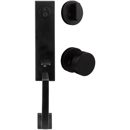 Stone Harbor Hardware Munich Handleset, Bonn Interior Trim, Round Rose, KW Keyway, Matte Black