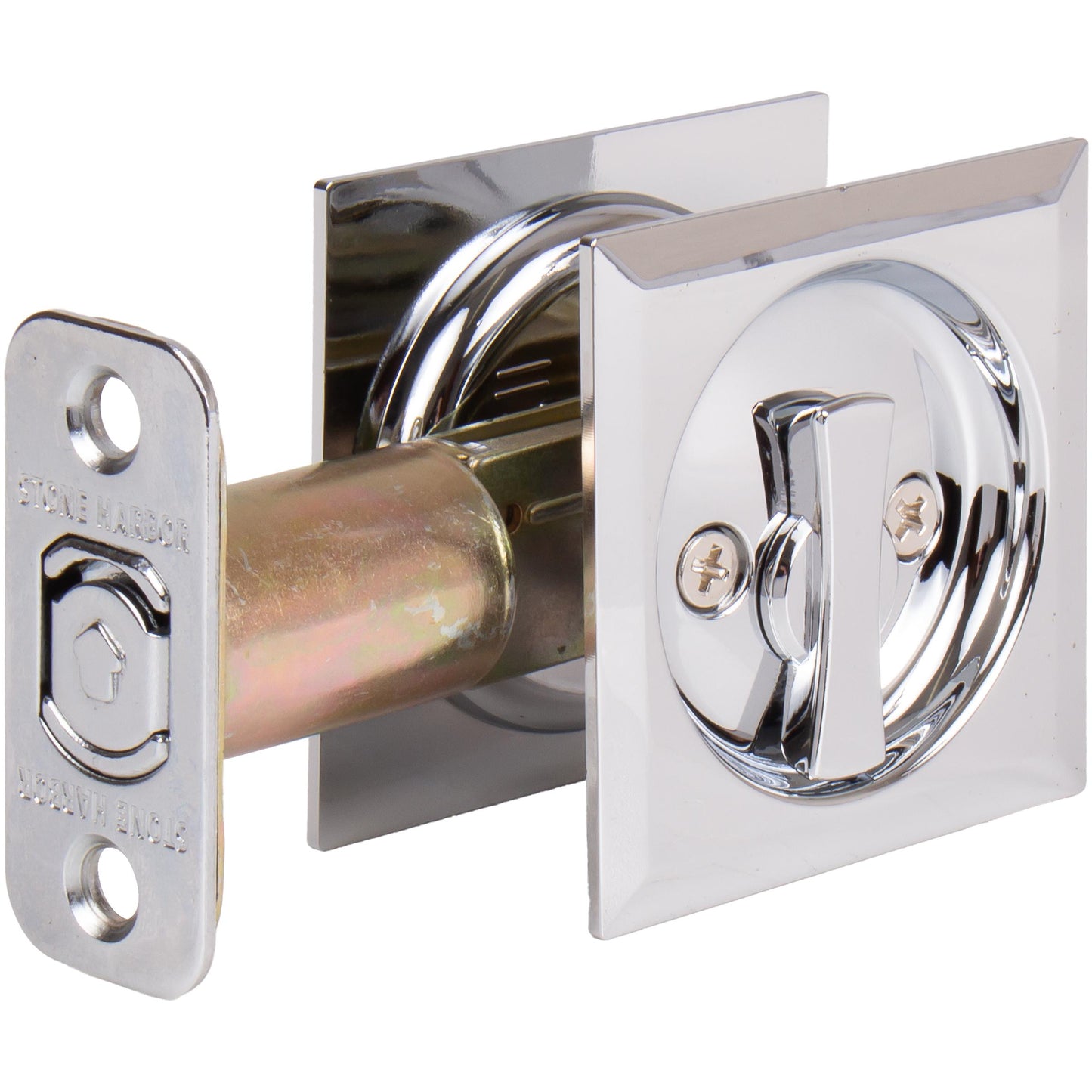 Stone Harbor Hardware Contemporary Square Pocket Door Lock, Privacy Function, 2-3/4" Backset, Polished Chrome