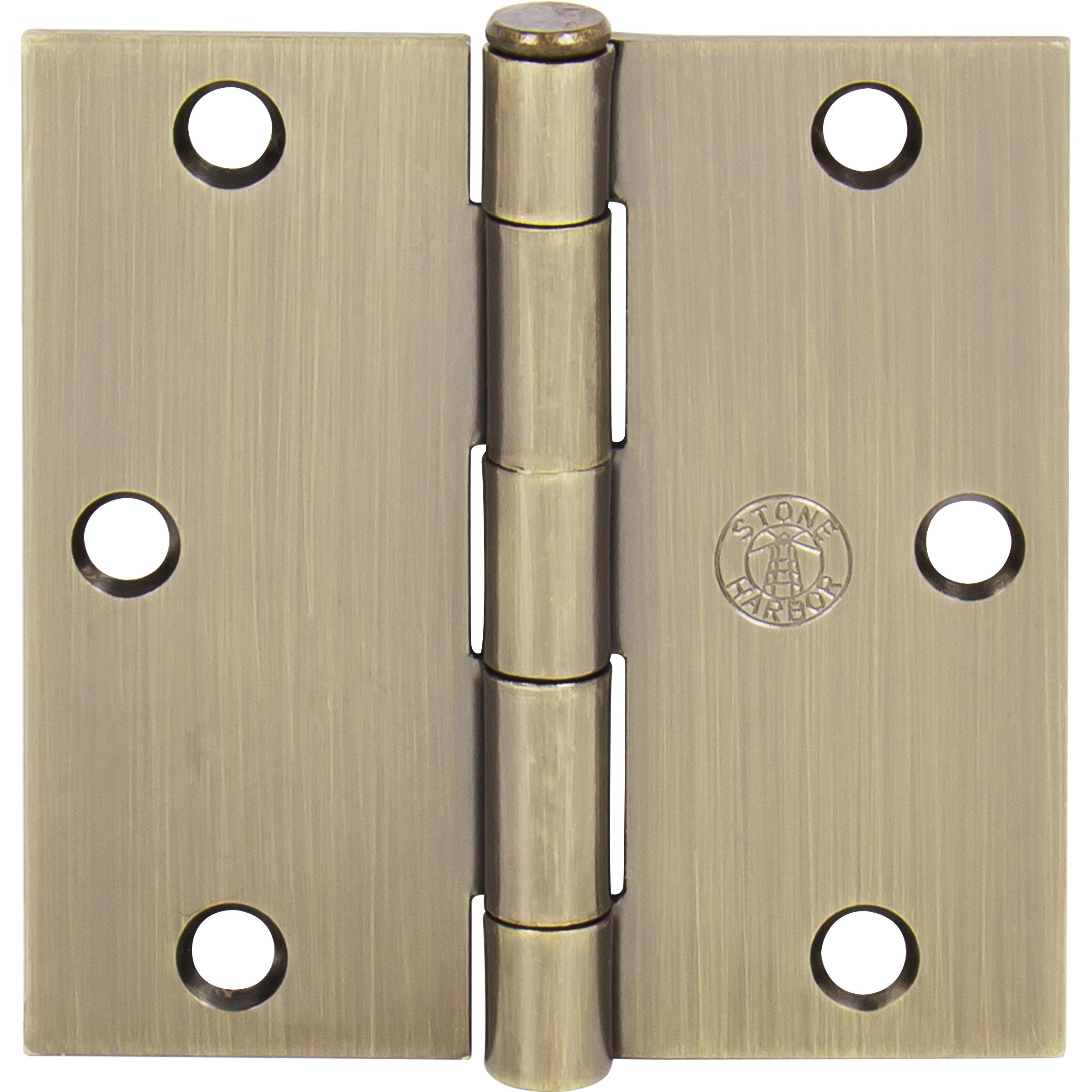 Stone Harbor Hardware 3-1/2" Door Hinges, Square Corner, Antique Brass, 3-Pack