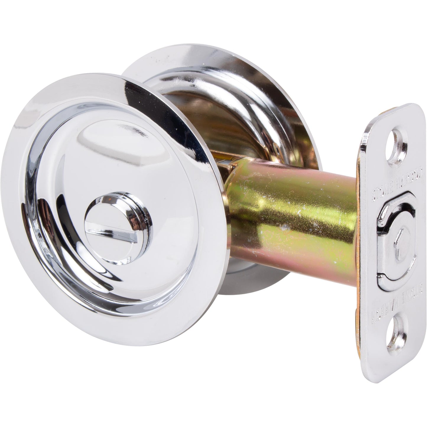 Stone Harbor Hardware Round Pocket Door Lock, Privacy Function, 2-3/8" Backset, Polished Chrome
