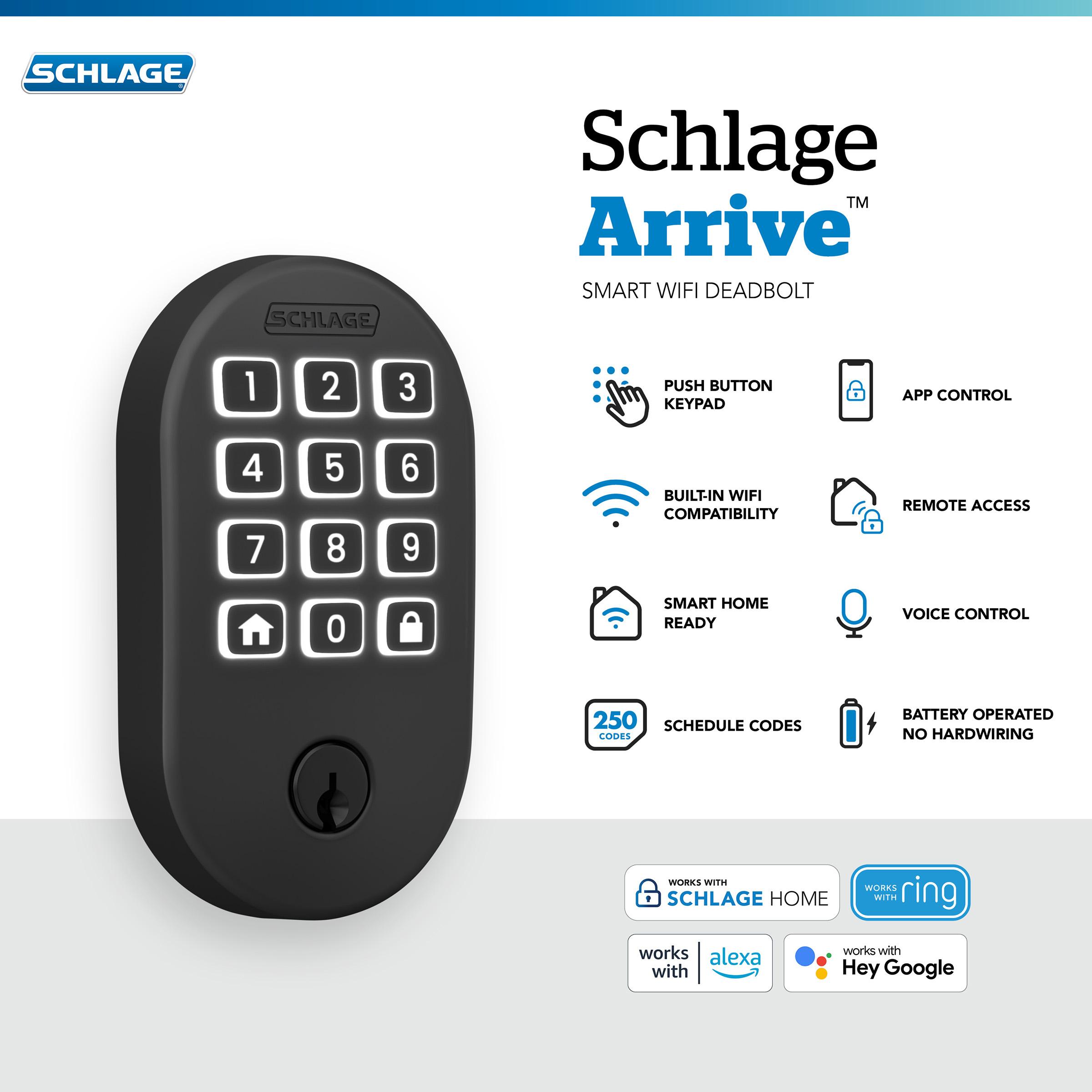 Schlage Arrive Smart WiFi Deadbolt with Remsen Trim in Matte Black