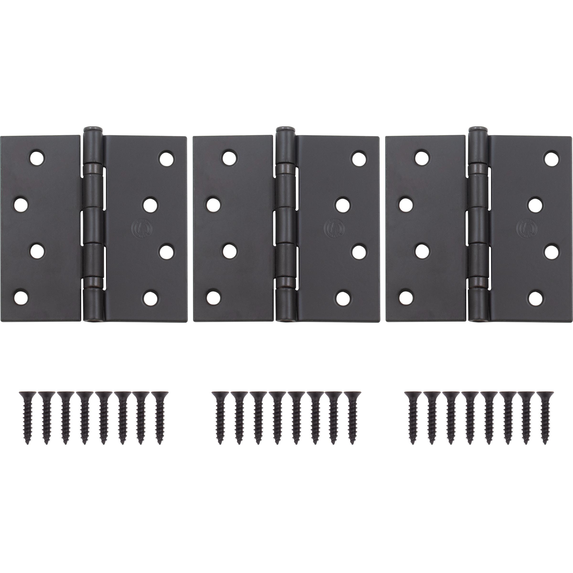 Stone Harbor Hardware 4" Ball-Bearing Door Hinges, Square Corner, Oil-Rubbed Bronze, 3-Pack