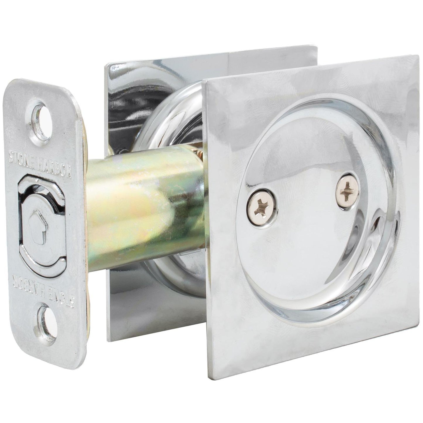 Stone Harbor Hardware Contemporary Square Pocket Door Lock, Passage Function, 2-3/8" Backset, Polished Chrome