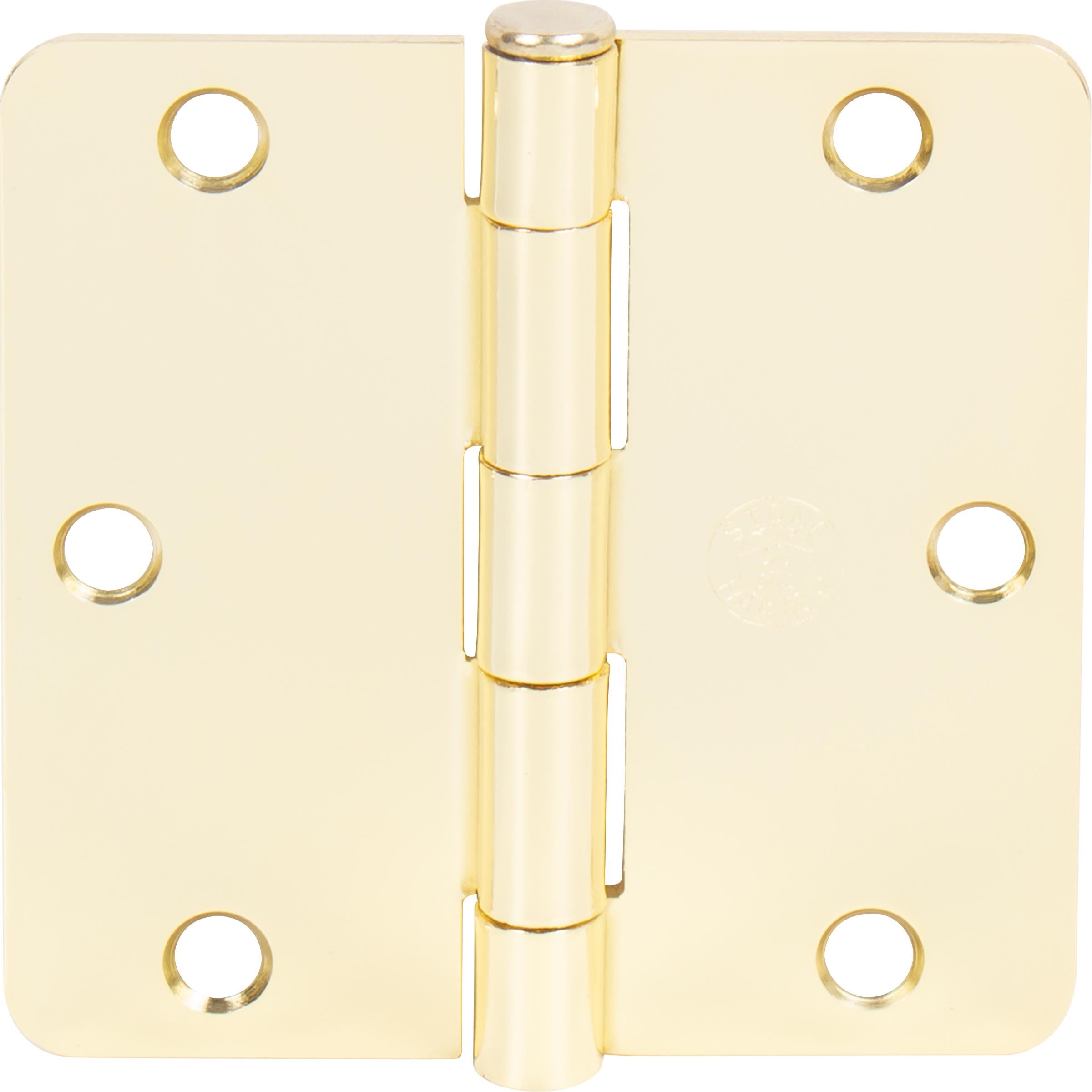 Stone Harbor Hardware 3-1/2" Door Hinges, 1/4" Radius Corner, Polished Brass, 3-Pack