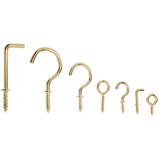 KB2551 Assorted Utility Hooks with 20 lb. Weight Capacity, 125/pk - Polished Brass