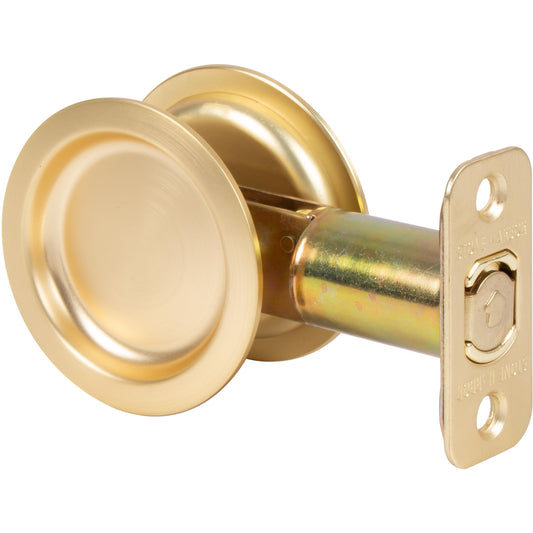 Stone Harbor Hardware Round Pocket Door Lock, Passage Function, 2-3/4" Backset, Satin Brass
