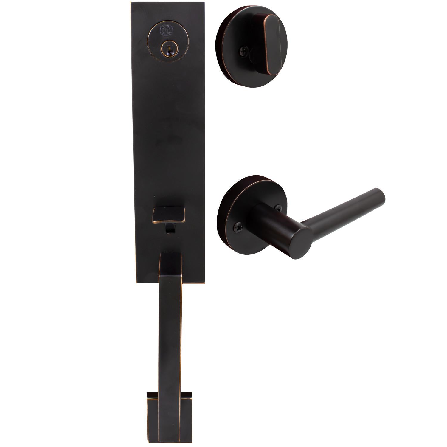 Stone Harbor Hardware Munich Handleset, Zurich Interior Trim, SC Keyway, Vintage Bronze