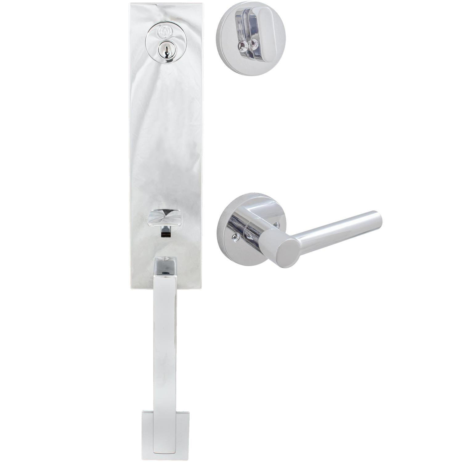 Stone Harbor Hardware Munich Handleset, Zurich Interior Trim, SC Keyway, Polished Chrome