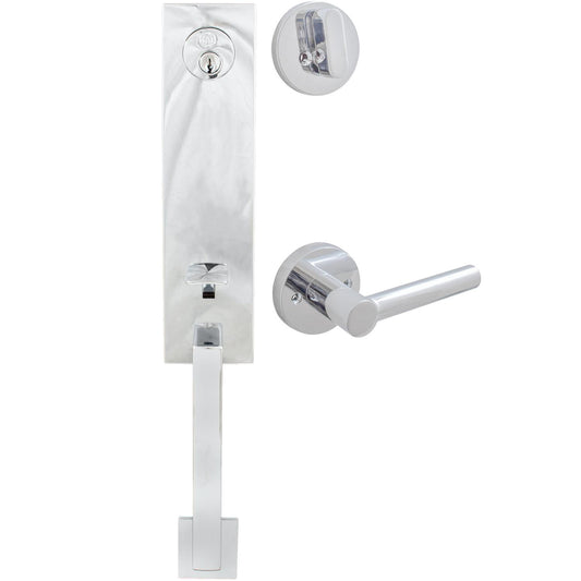 Stone Harbor Hardware Munich Handleset, Zurich Interior Trim, SC Keyway, Polished Chrome
