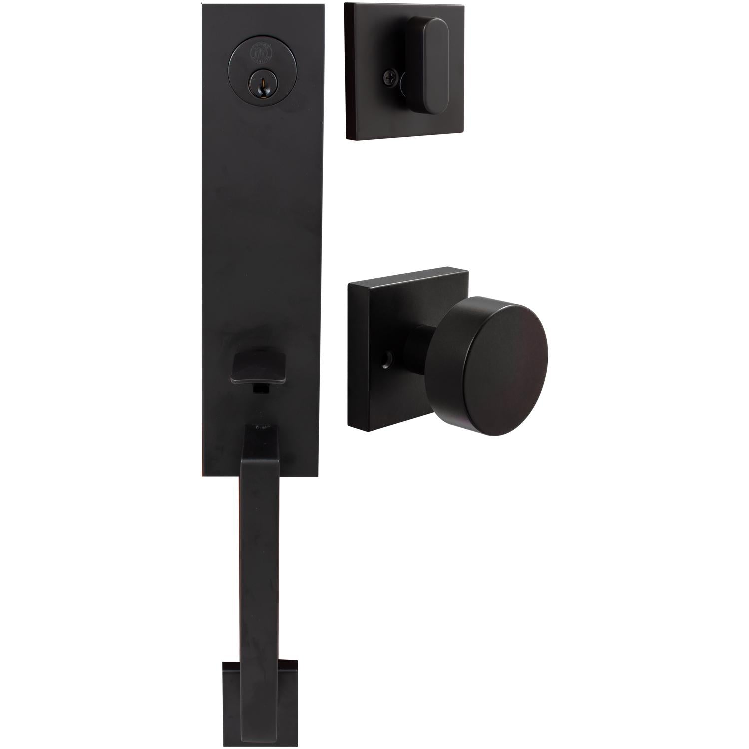 Stone Harbor Hardware Munich Handleset, Bonn Interior Trim, Square Rose, SC Keyway, Matte Black