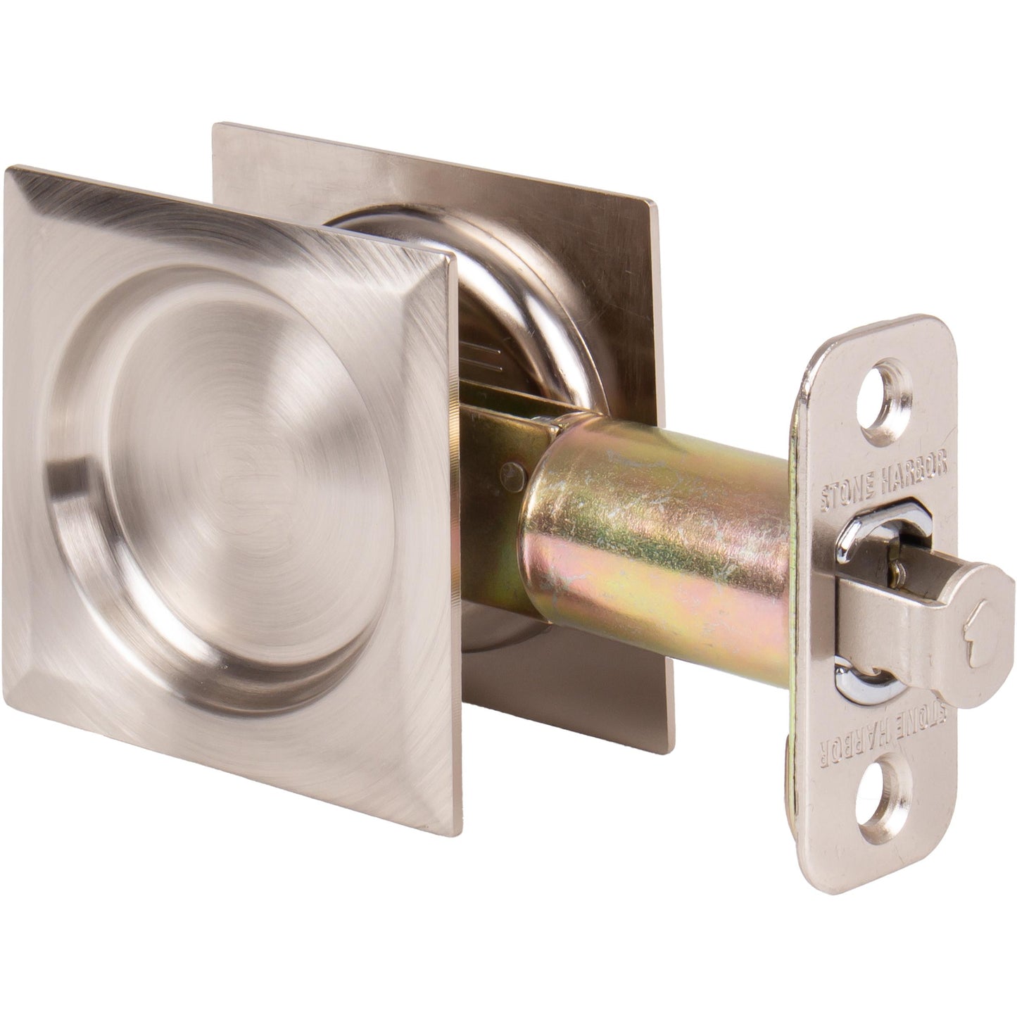 Stone Harbor Hardware Contemporary Square Pocket Door Lock, Passage Function, 2-3/4" Backset, Satin Nickel