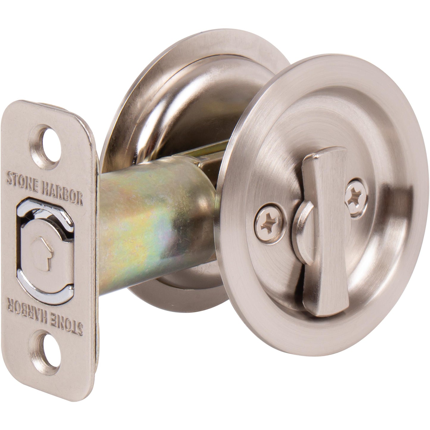 Stone Harbor Hardware Round Pocket Door Lock, Privacy Function, 2-3/8" Backset, Satin Nickel