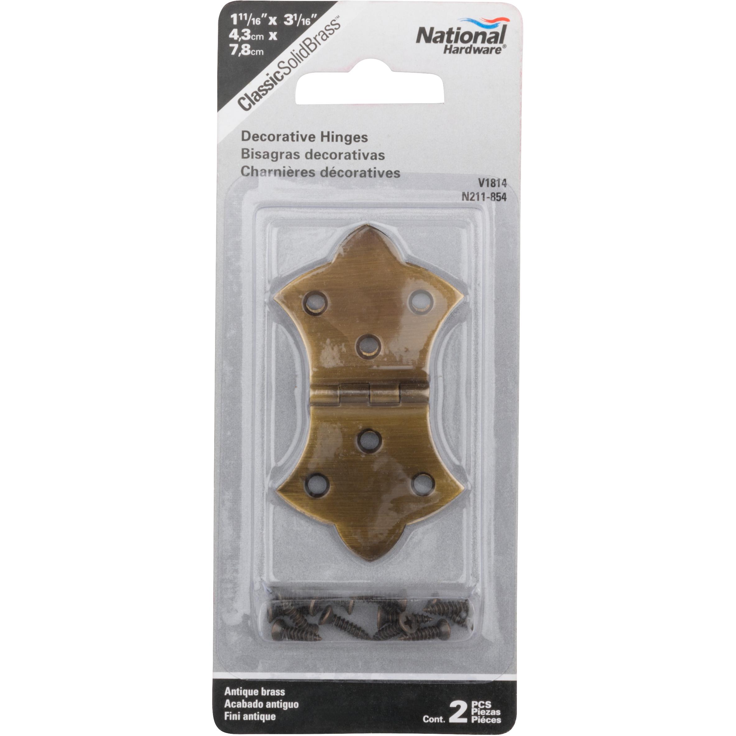 V1814 1-11/16" x 3-1/16" Hinge 2/pk - Antique Brass