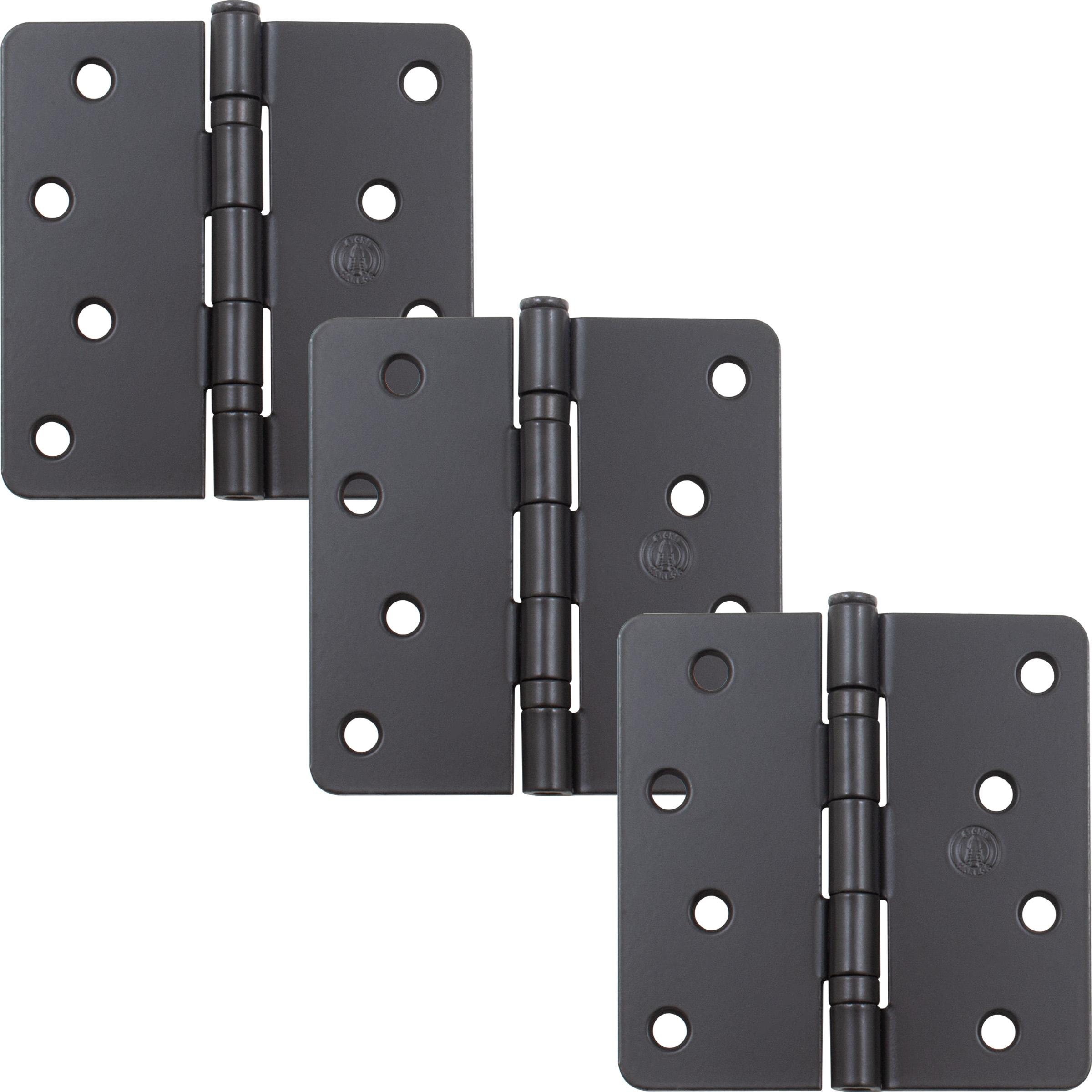 Stone Harbor Hardware 4" Ball-Bearing Door Hinges, 1/4" Radius Corner, Matte Black, 3-Pack