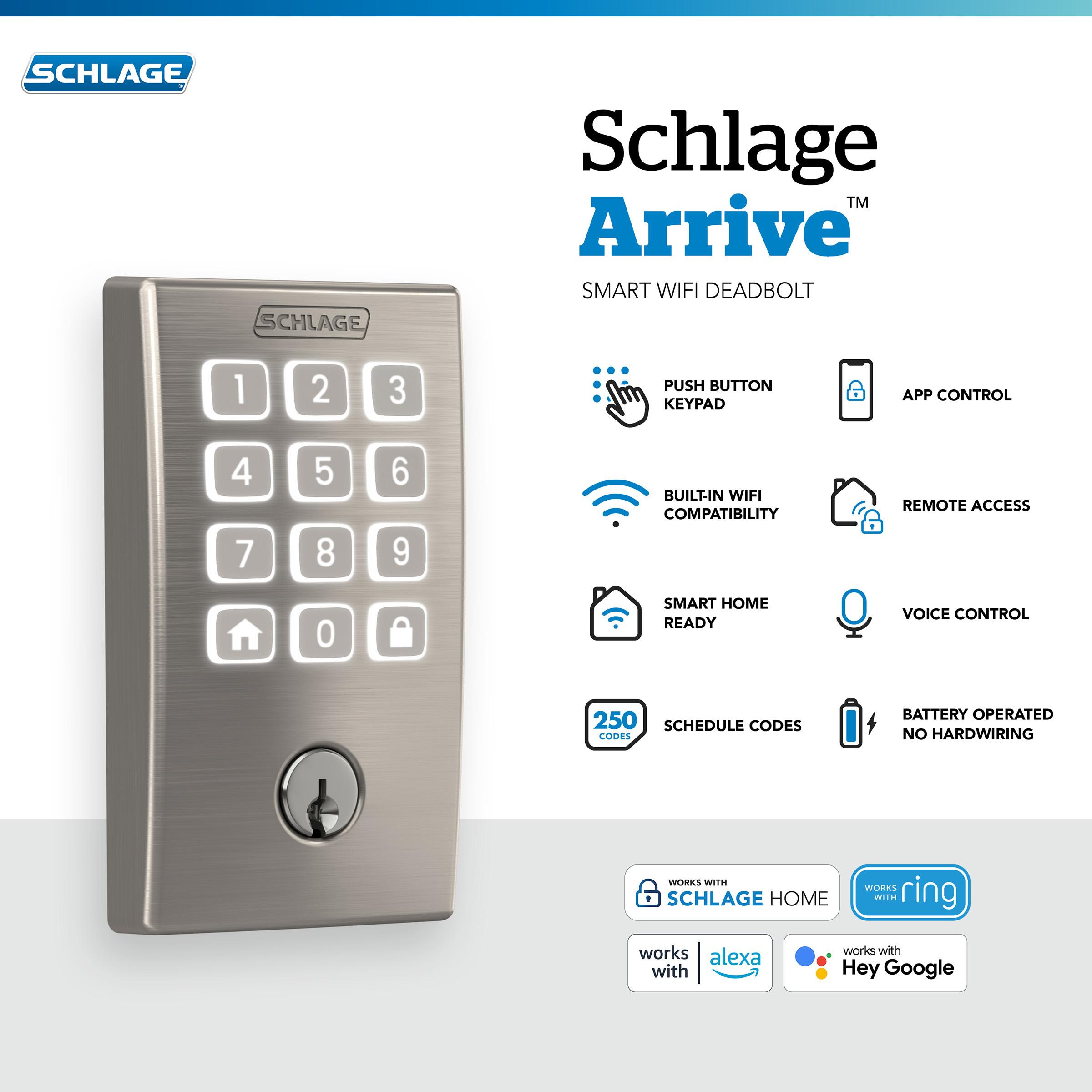 Schlage Arrive Smart WiFi Deadbolt with Century Trim in Satin Nickel