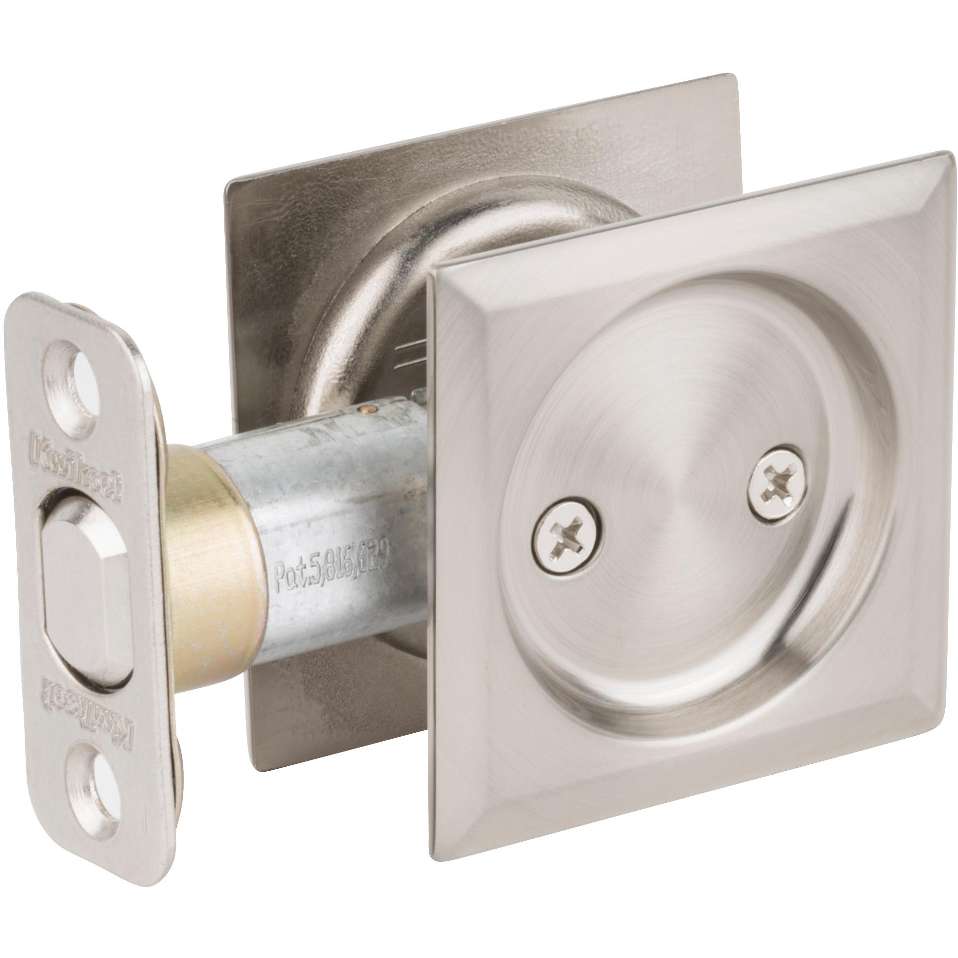 334x15 Square Pocket Door Lock Passage - Satin Nickel