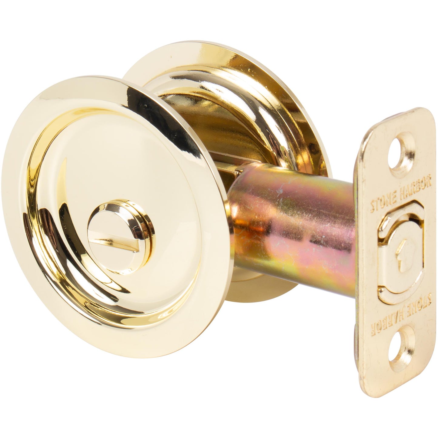 Stone Harbor Hardware Round Pocket Door Lock, Privacy Function, 2-3/8" Backset, Polished Brass
