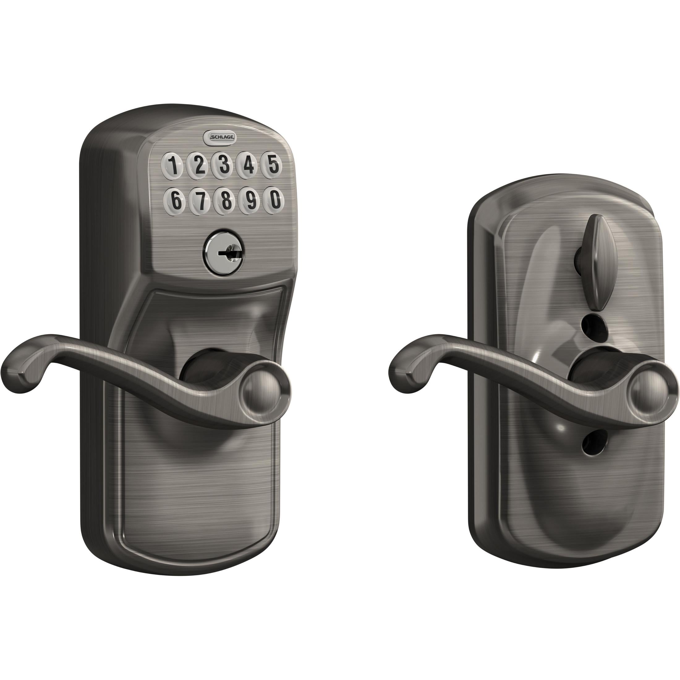 FE595PLY620FLA 16-086 10-027 Flair / Plymouth Keypad Lever - Antique Pewter