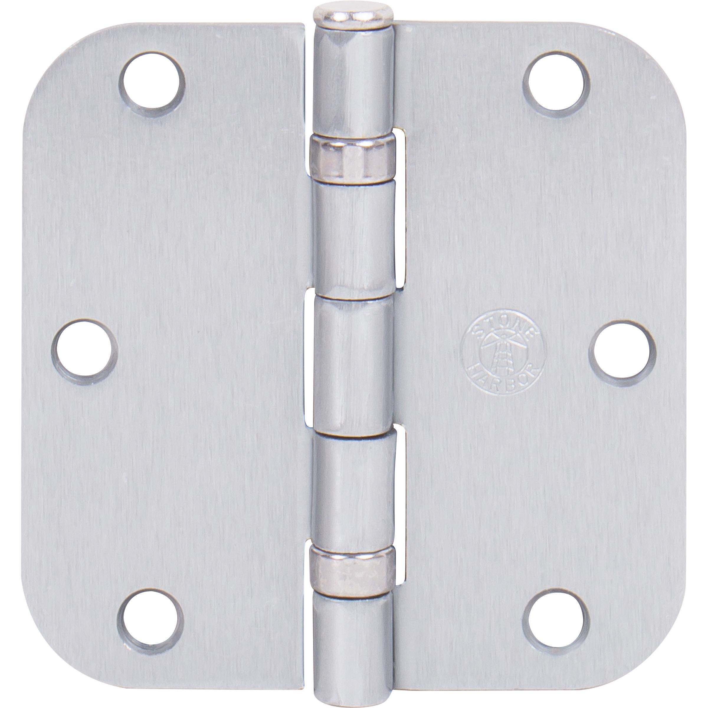 Stone Harbor Hardware 3-1/2" Ball-Bearing Door Hinges, 5/8" Radius Corner, Satin Chrome, 3-Pack