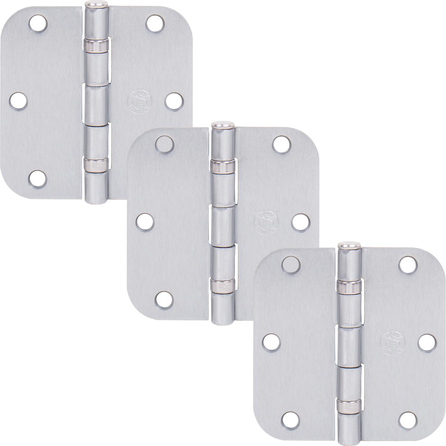 Stone Harbor Hardware 3-1/2" Ball-Bearing Door Hinges, 5/8" Radius Corner, Satin Chrome, 3-Pack
