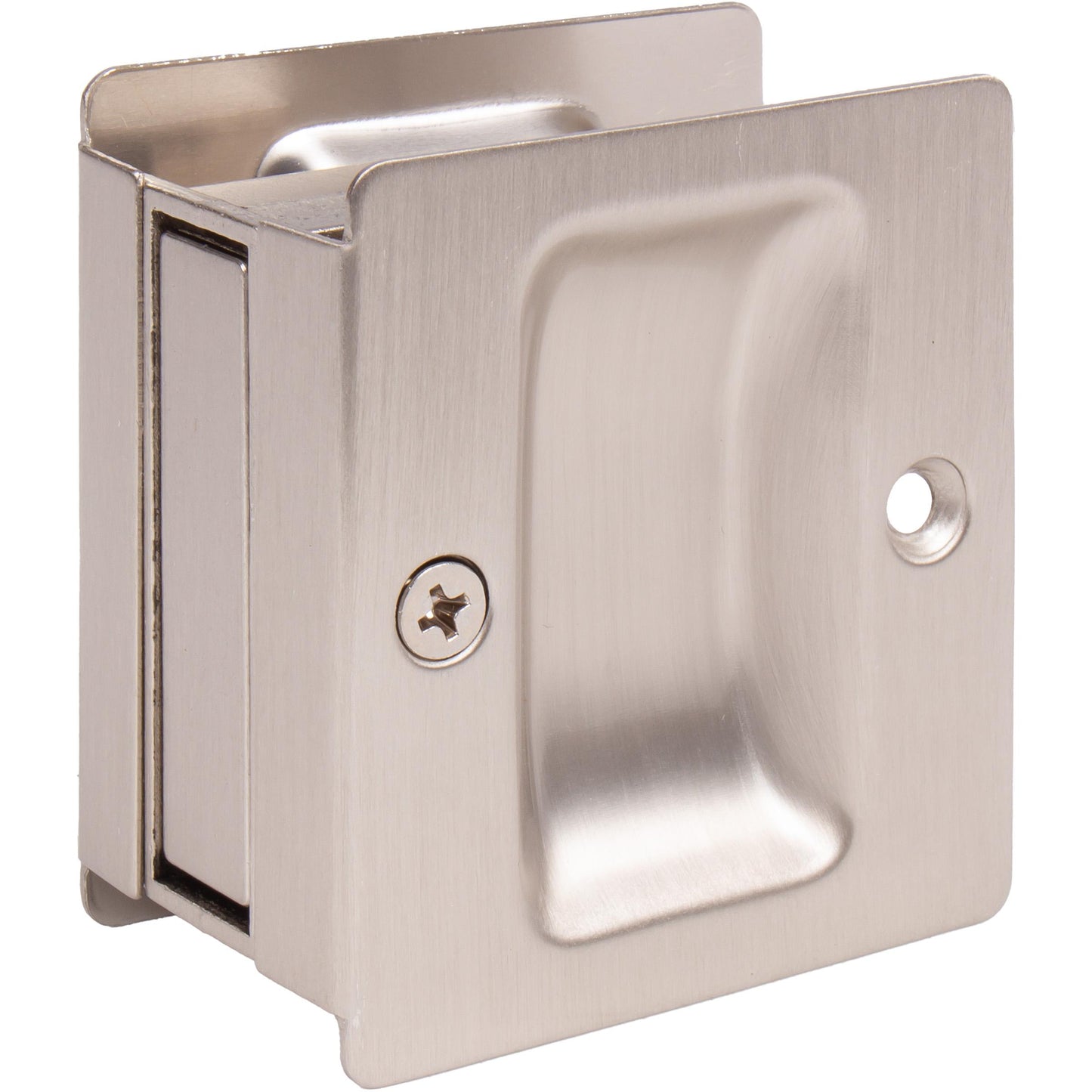 Stone Harbor Hardware Premium Square Pocket Door Lock, Passage Function, Satin Nickel