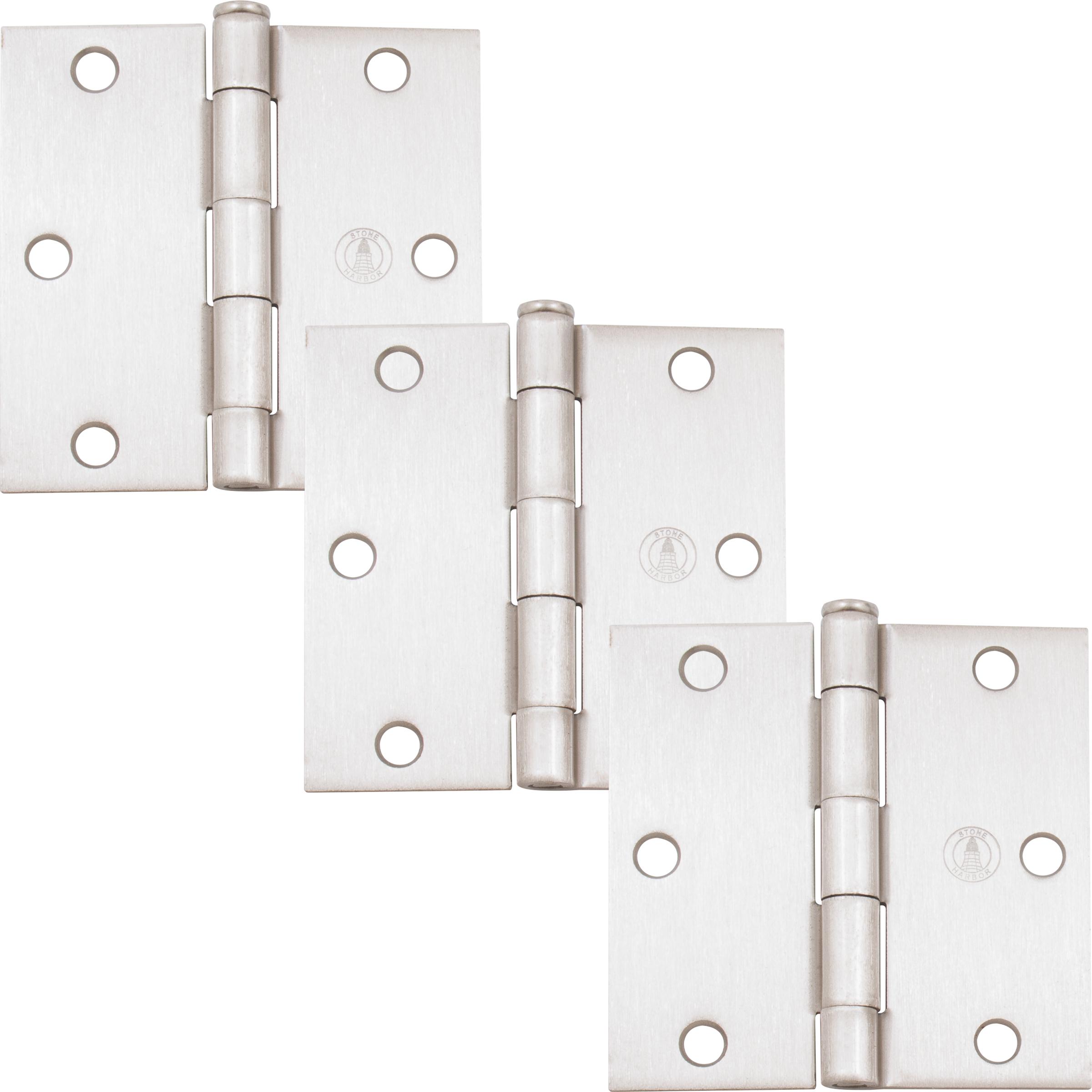 Stone Harbor Hardware 3-1/2" Door Hinges, Square Corner, Satin Nickel, 3-Pack