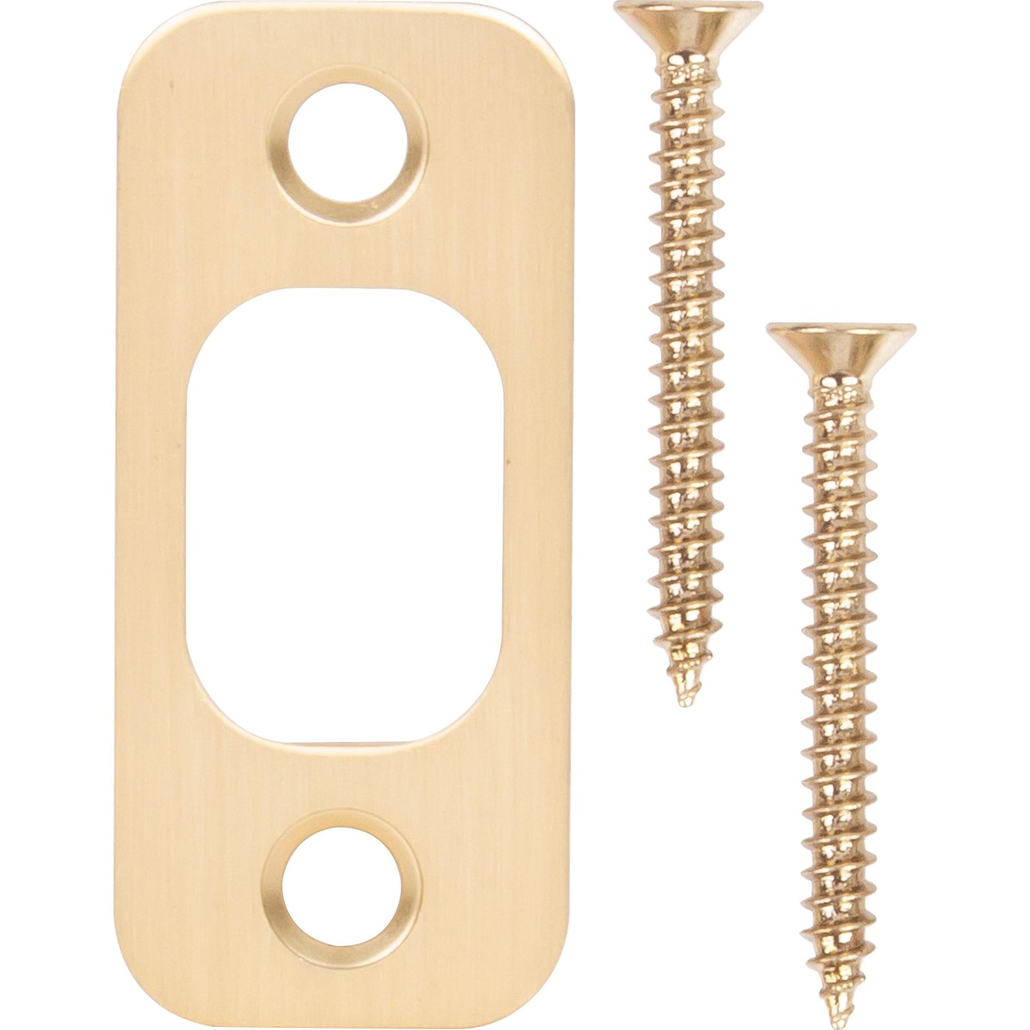 Stone Harbor Hardware Round Corner Deadbolt Strike Plate, 1" x 2-1/4", 1-5/8" Center-to-Center, Satin Brass