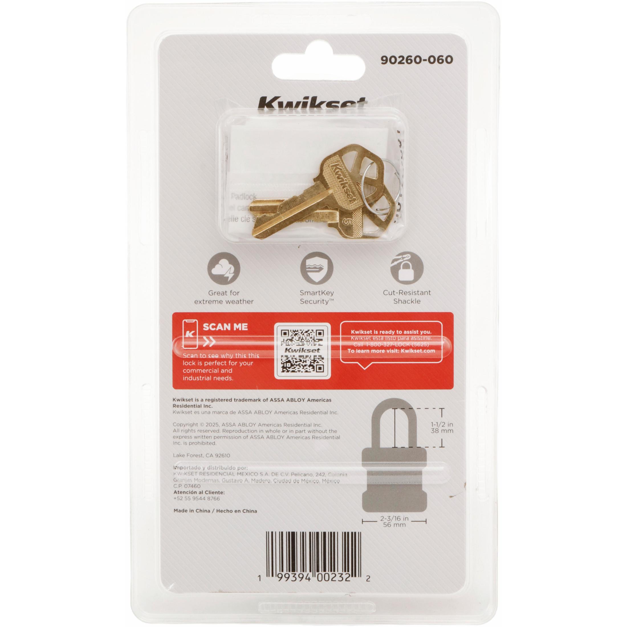 Kwikset 2" Padlock SMT with 1-1/2" Shackle, Stainless Steel