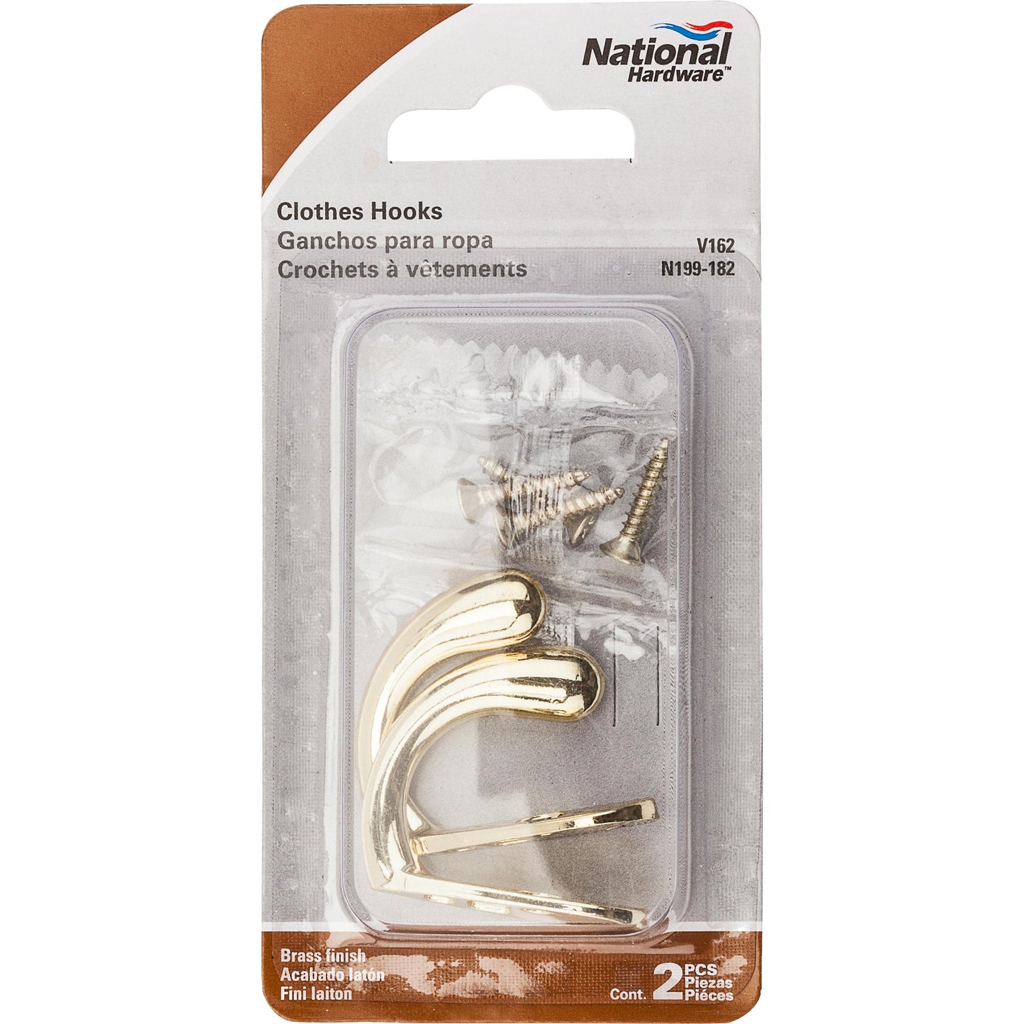 V162 Clothes Hook 2/pk - Polished Brass