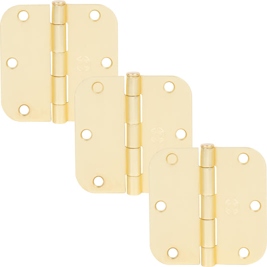 Stone Harbor Hardware 3-1/2" Door Hinges, 5/8" Radius Corner, Satin Brass, 3-Pack
