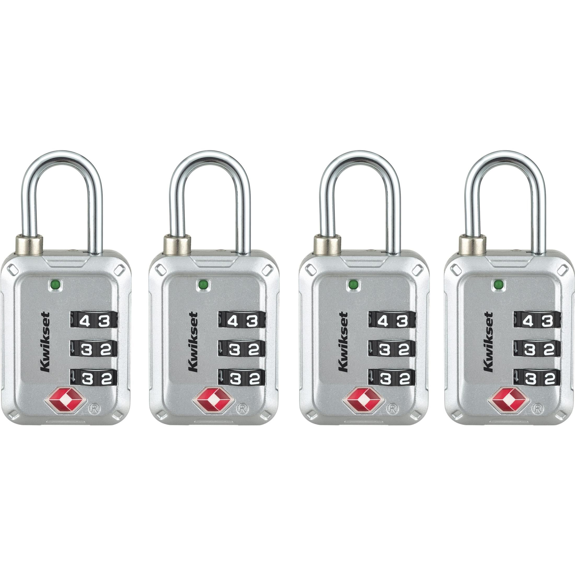 Kwikset 1-3/16" TSA Combination Padlock, 4-Pack, Silver