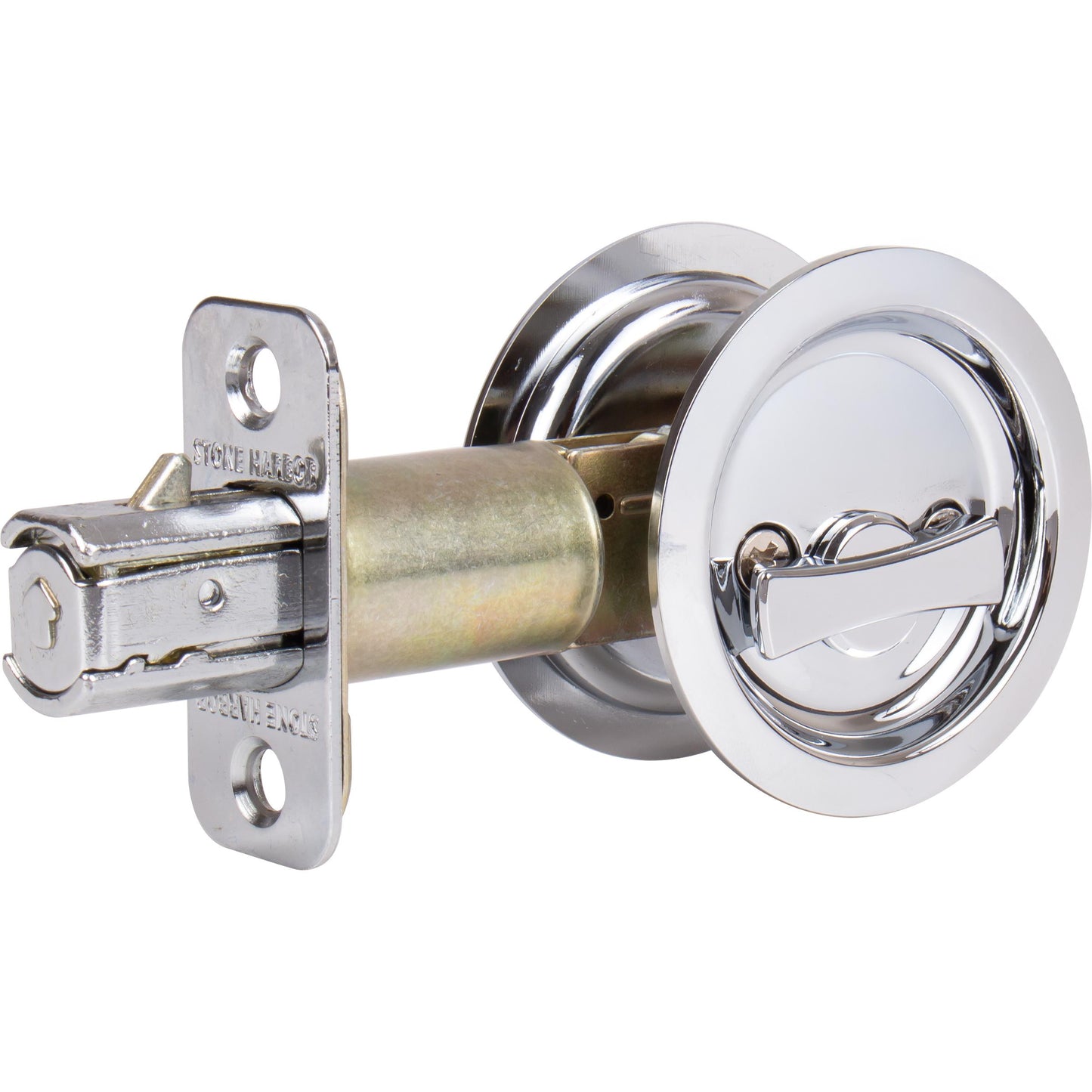 Stone Harbor Hardware Round Pocket Door Lock, Privacy Function, 2-3/4" Backset, Polished Chrome