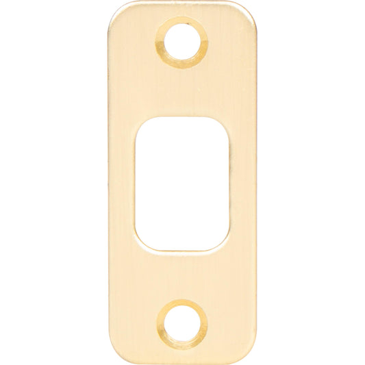 Stone Harbor Hardware Round Corner Deadbolt Strike Plate, 1-1/8" x 2-3/4", 2-1/8" Center-to-Center, Satin Brass