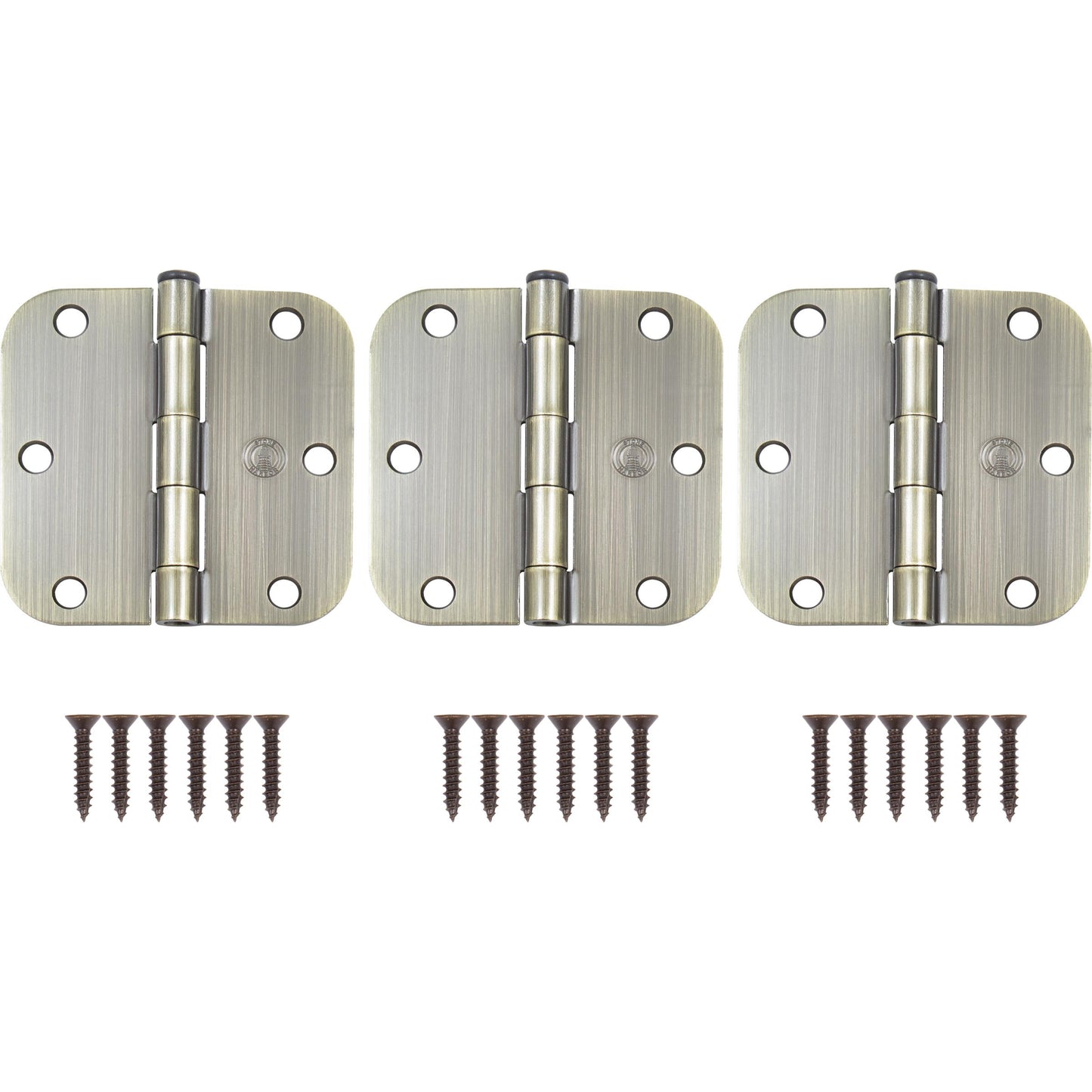 Stone Harbor Hardware 3-1/2" Door Hinges, 5/8" Radius Corner, Antique Brass, 3-Pack