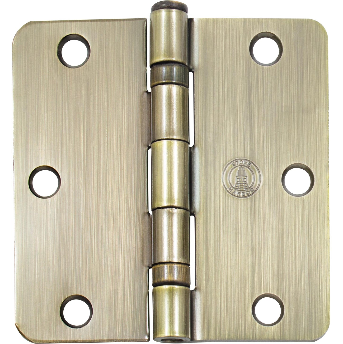 Stone Harbor Hardware 3-1/2" Ball-Bearing Door Hinges, 1/4" Radius Corner, Antique Brass, 3-Pack