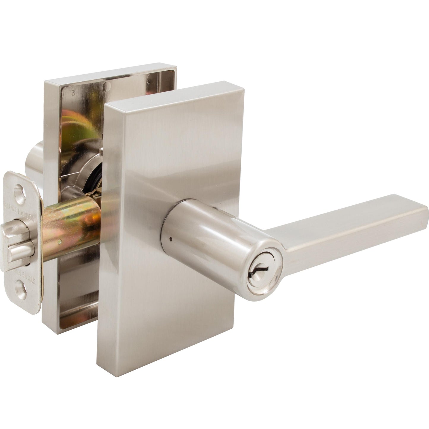 Stone Harbor Hardware Vienna Door Lever with Rectangular Rosette, Entry Latch, SC Keyway, Satin Nickel