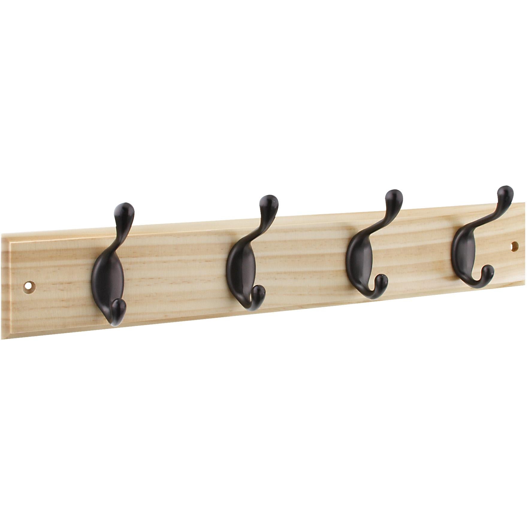 B8170 18" x 2-3/4" x 3/5" Hookrail with 4 Coat Hooks - Oil-Rubbed Bronze with Light Brown Rail