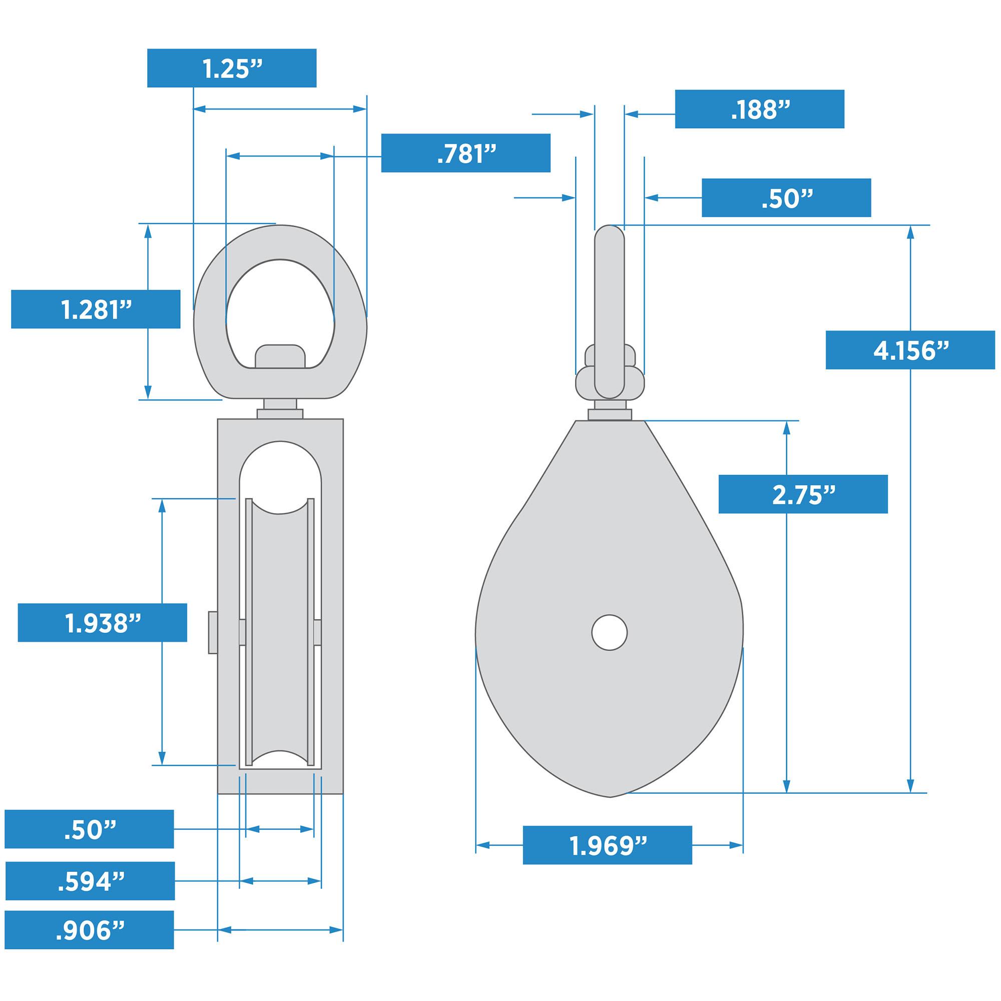 V3201 2" Single Pulley Swivel Eye - Nickel