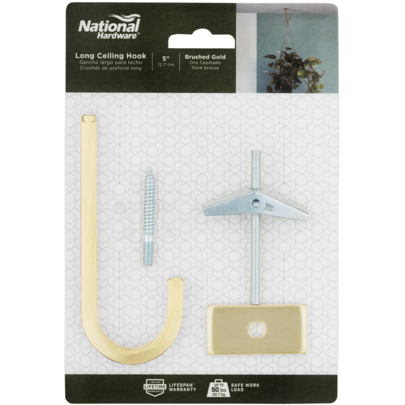 National Hardware - N275-533 - V2647 - 5" Extended Ceiling Hook in Brushed Gold