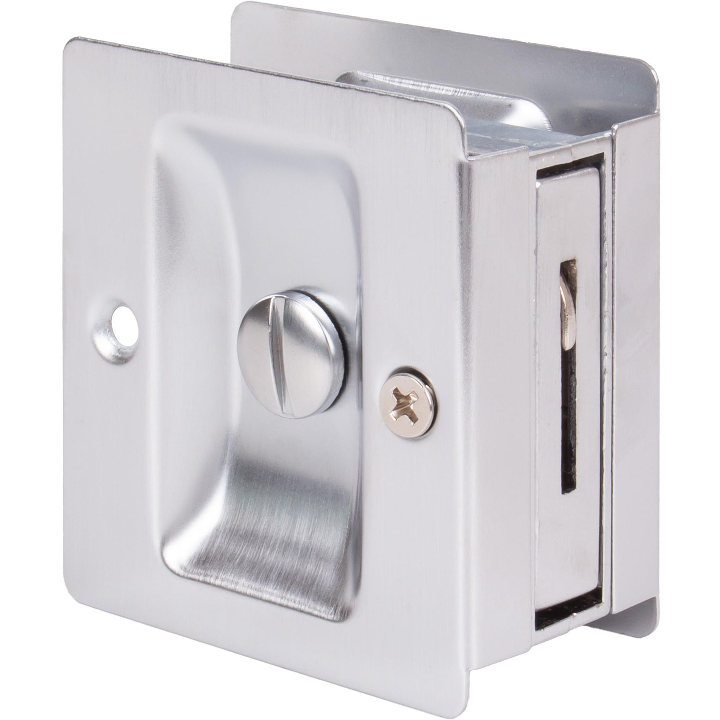 Stone Harbor Hardware Premium Square Pocket Door Lock, Privacy Function, Satin Chrome